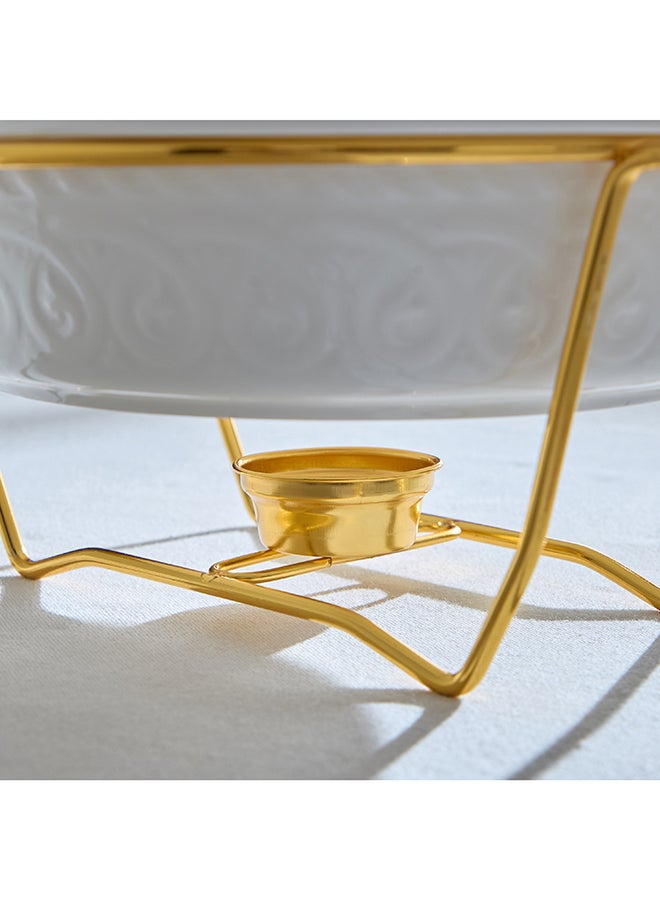 Home Box Noor Luxe Round Food Warmer, White and Gold, 2L - Image 5